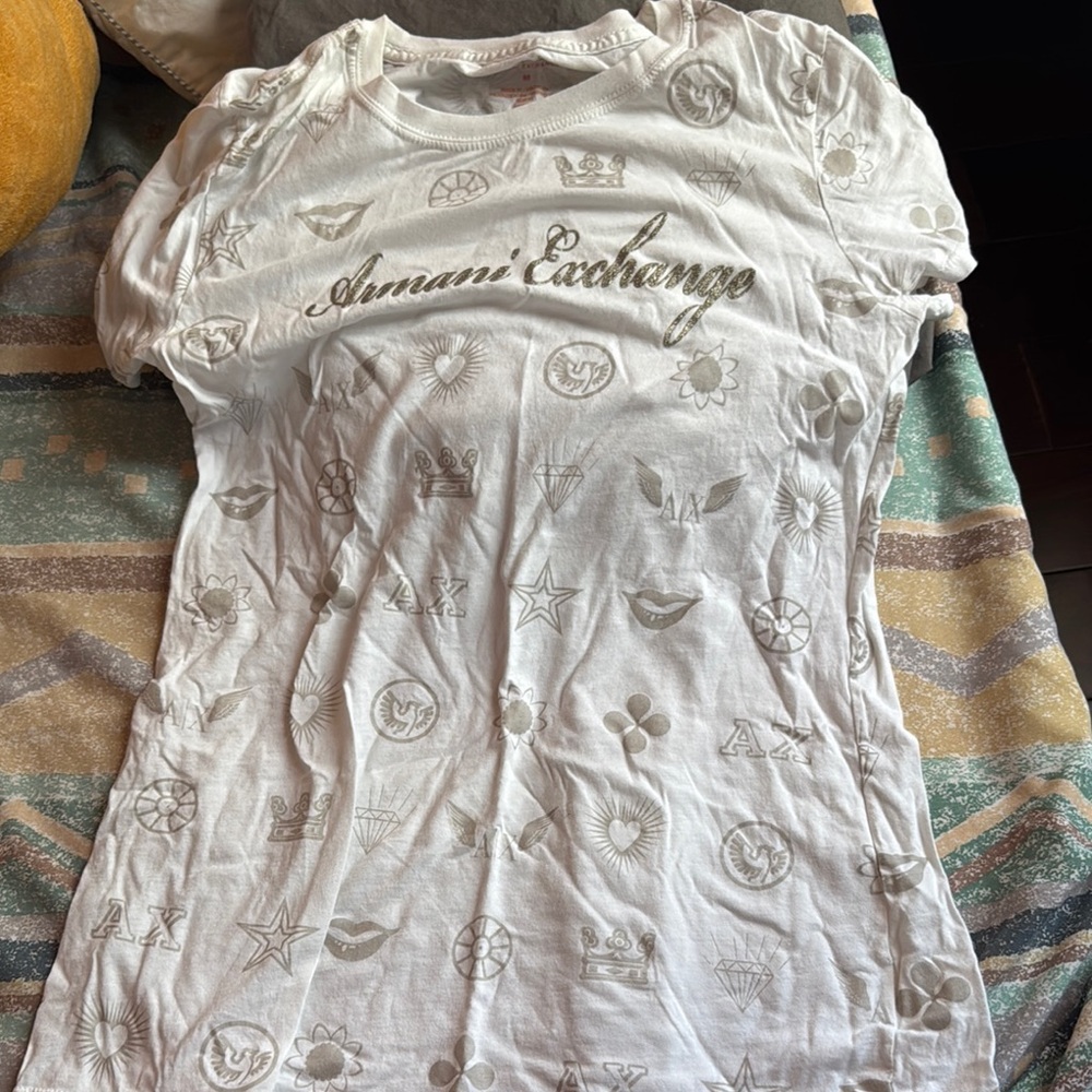 Armani Exchange White Ruched Short Sleeve Tee